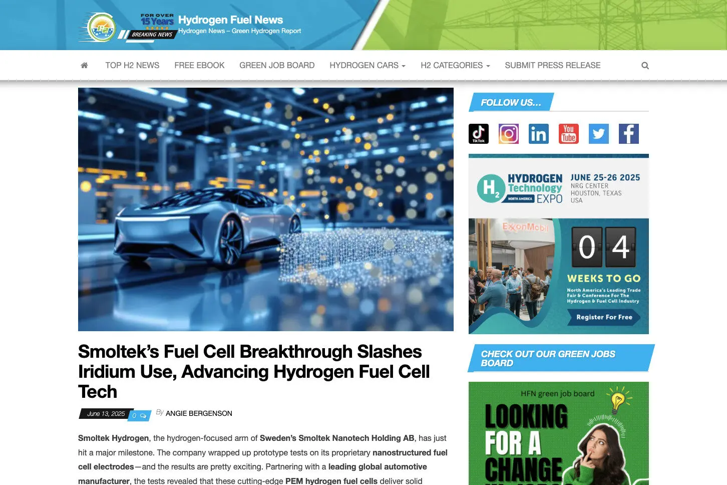 Smoltek’s Fuel Cell Breakthrough Slashes Iridium Use, Advancing Hydrogen Fuel Cell Tech